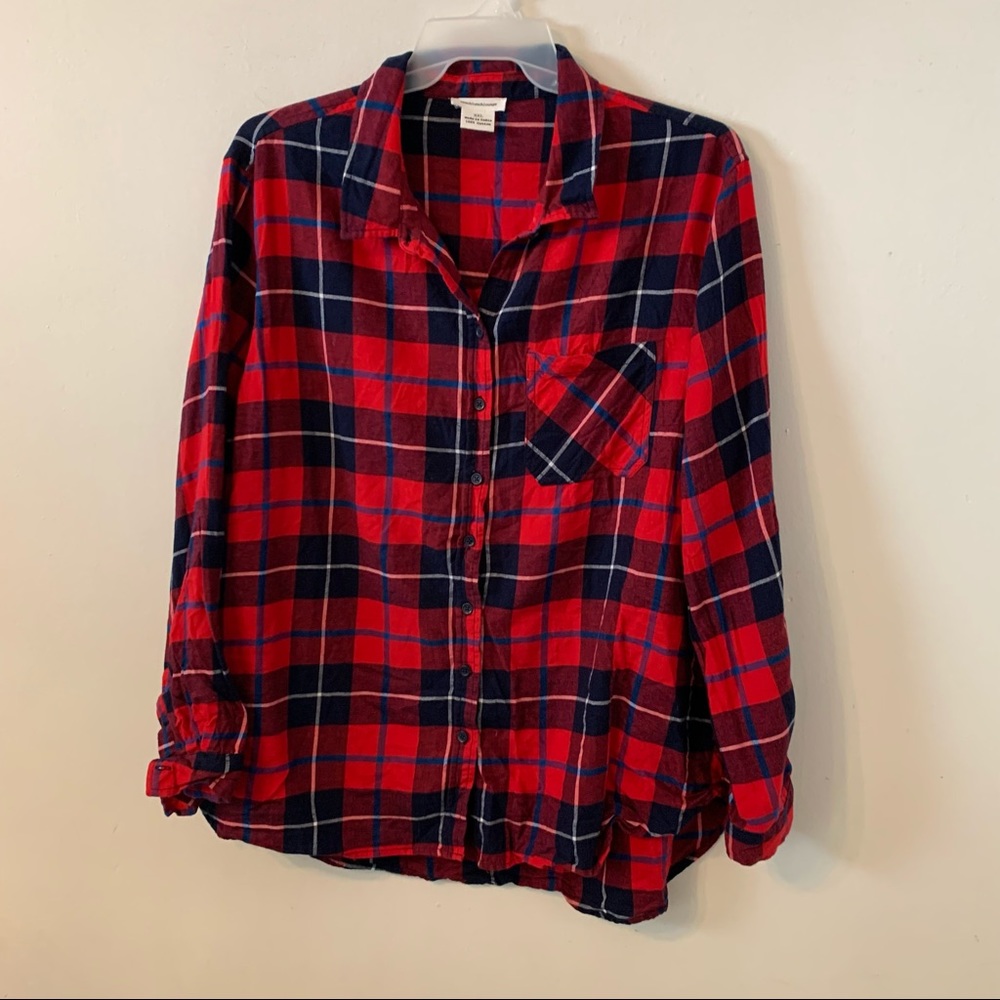 Beach Lunch Lounge Plaid Flannel Button Up Shirt